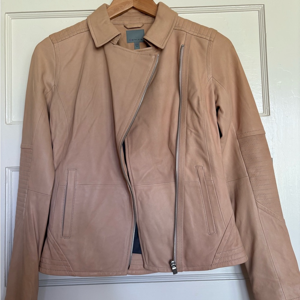 Athleta Blush/Taupe Leather Moto Jacket